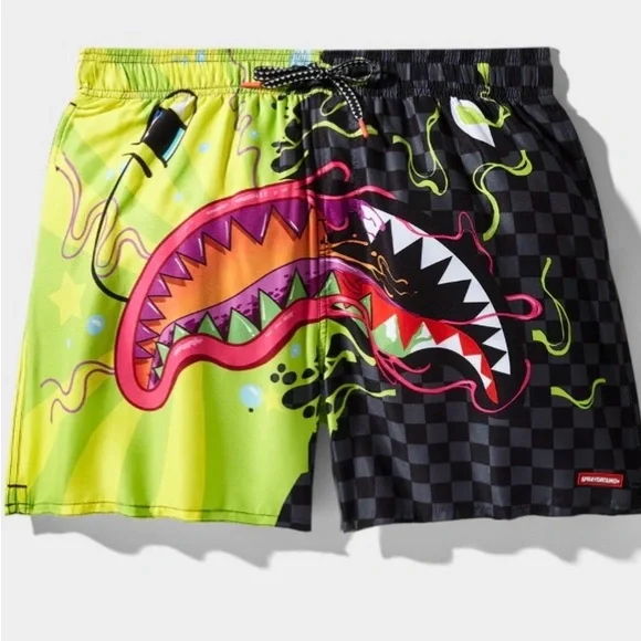 Sprayground NWT Medium Men’s Shark Swim Shorts Trunks - Slime Dime